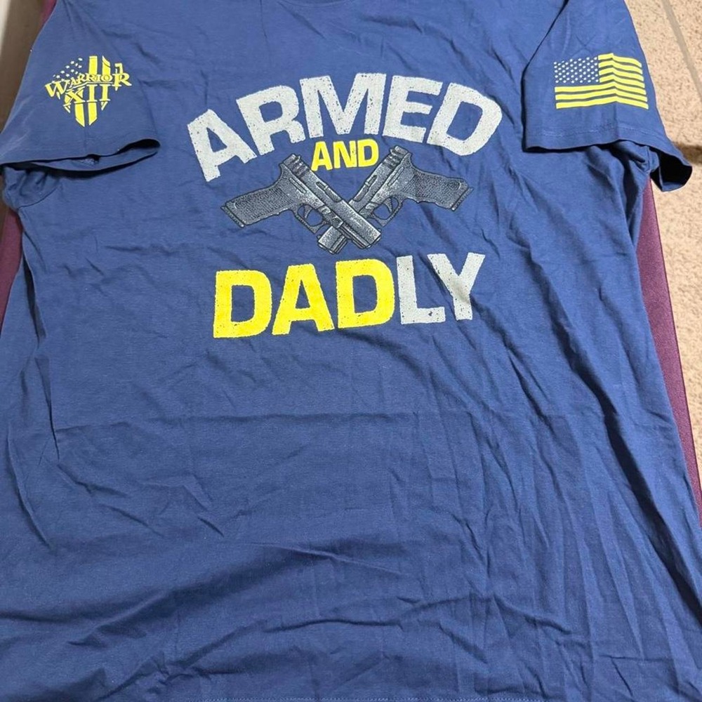 Warrior XII Armed and Dadly Navy Blue Graphic Tee Shirt Mens XL Patriotic NWT